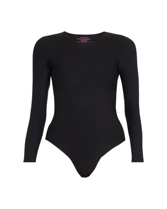 Butter Long-Sleeve Crewneck Thong Bodysuit
