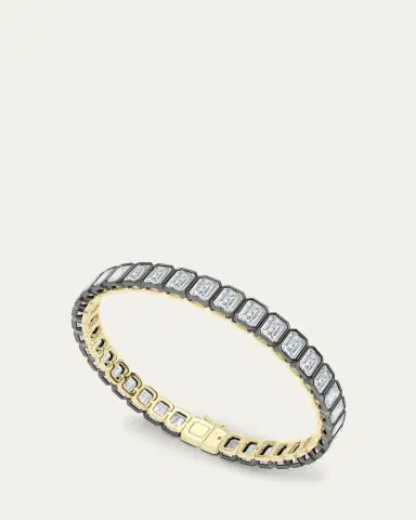 HauteCarat 18K Emerald Cut Bezel Lab Grown Diamond Tennis Bracelet | Thumbnail 2