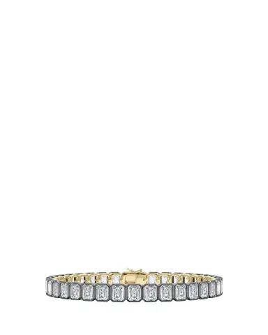 HauteCarat 18K Emerald Cut Bezel Lab Grown Diamond Tennis Bracelet | Thumbnail 1