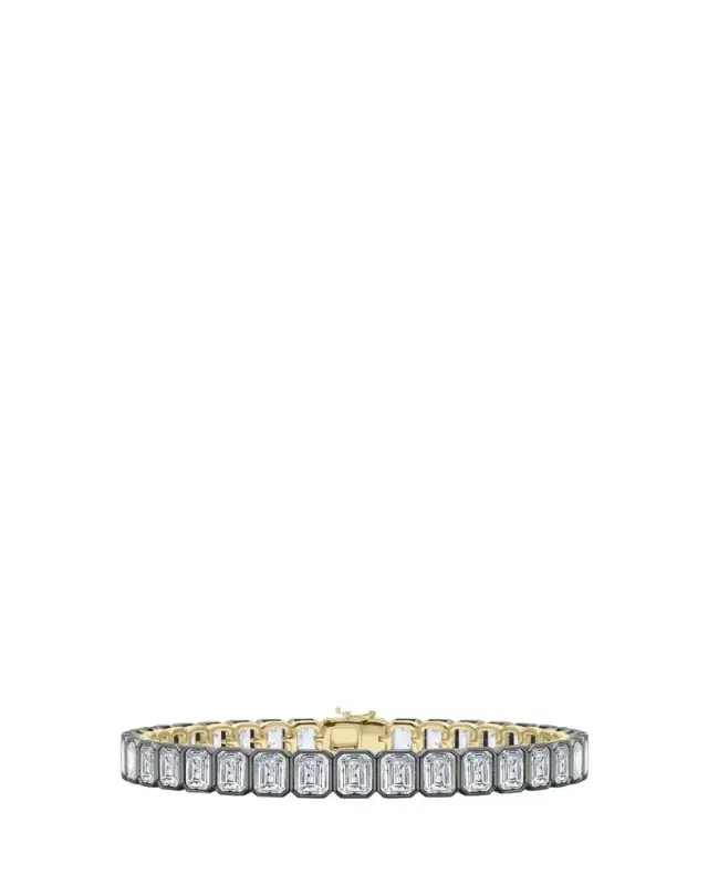 HauteCarat 18K Emerald Cut Bezel Lab Grown Diamond Tennis Bracelet