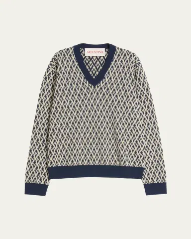 Valentino Garavani Men's V Jacquard Wool Sweater | Thumbnail 2