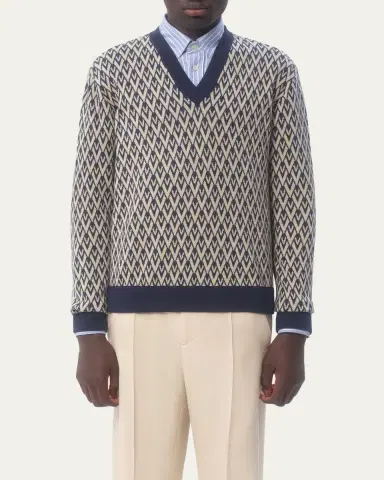 Valentino Garavani Men's V Jacquard Wool Sweater | Thumbnail 3