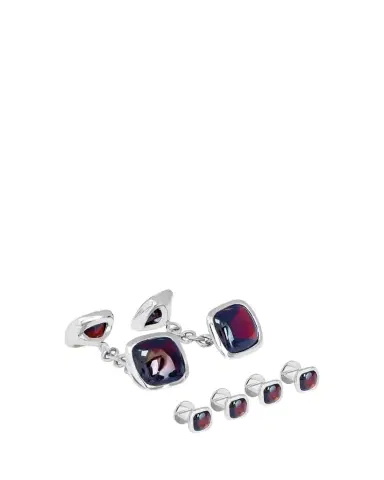 Tateossian Men's Silver Red Garnet Cufflinks and Shirt Studs Set | Thumbnail 1