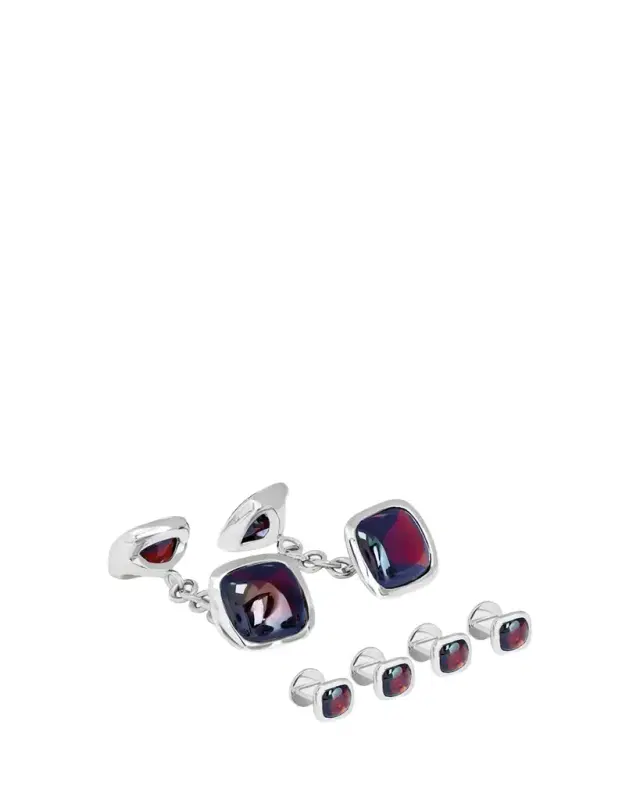 Men's Silver Red Garnet Cufflinks and Shirt Studs Set