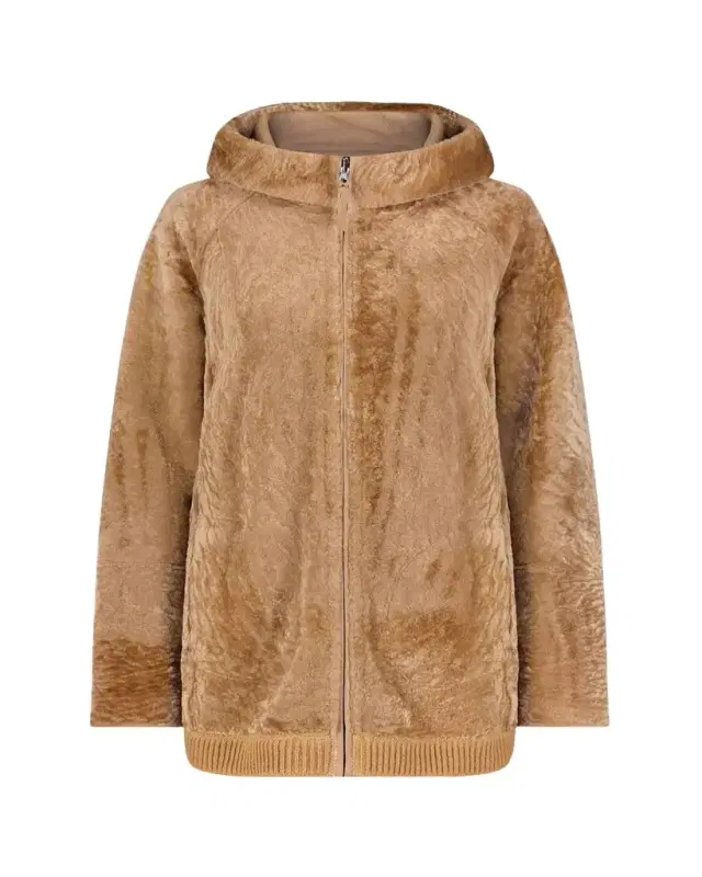 Gorski Reversible Textured Shearling Lamb Zip Hooded Jacket