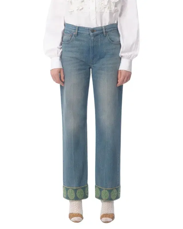 Embroidered Cuff Denim Pants