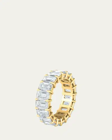 HauteCarat 18K Emerald Cut Lab Grown Diamond Eternity Band, 6.6tcw | Thumbnail 2