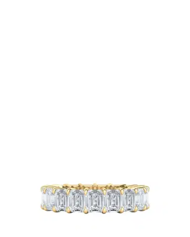 HauteCarat 18K Emerald Cut Lab Grown Diamond Eternity Band, 6.6tcw | Thumbnail 1
