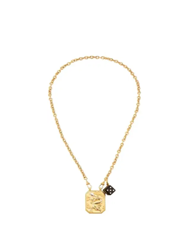 Marie Lichtenberg Dragon Scapular and Ebony Dado Pendants on Rosa Classic Chain Necklace