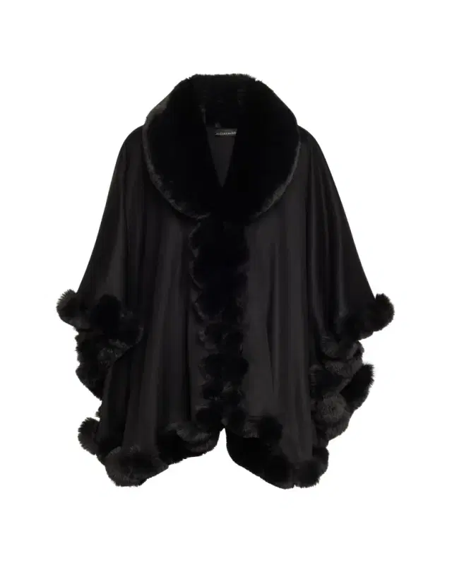 Cashmere Faux Fur Trim Cape