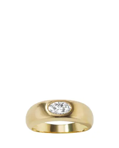Aaryah 18K Yellow Gold Natural Oval Diamond Shani Ring, Size 5.75 | Thumbnail 1