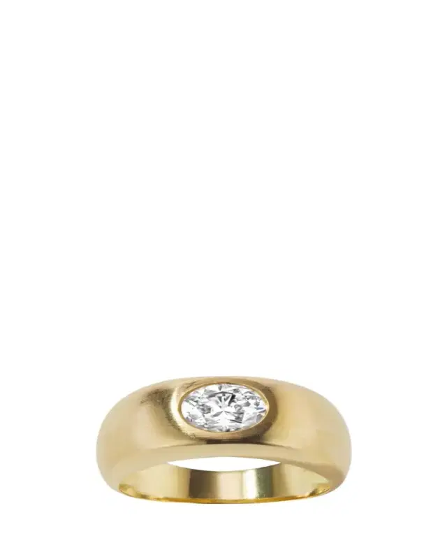 Aaryah 18K Yellow Gold Natural Oval Diamond Shani Ring, Size