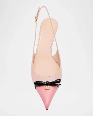Valentino Garavani VLOGO Pointed Slingback Leather Kitten Pumps | Thumbnail 2 Valentino Garavani VLOGO Pointed Slingback Leather Kitten Pumps | Thumbnail 2