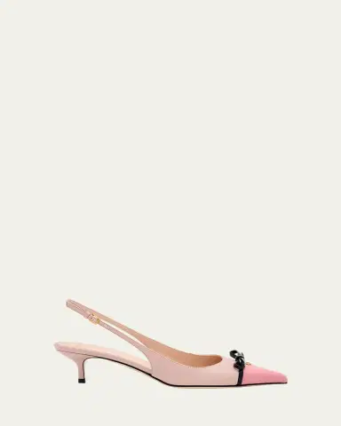 Valentino Garavani VLOGO Pointed Slingback Leather Kitten Pumps | Thumbnail 4 Valentino Garavani VLOGO Pointed Slingback Leather Kitten Pumps | Thumbnail 4