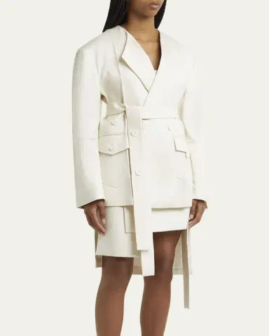 SETCHU No Collar Origami Belted Wool Jacket | Thumbnail 4