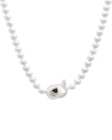 Paige Novick Sweet Tart Baroque Pearl Choker Necklace with Blue Topaz Trillion Inset | Thumbnail 1 Paige Novick Sweet Tart Baroque Pearl Choker Necklace with Blue Topaz Trillion Inset | Thumbnail 1