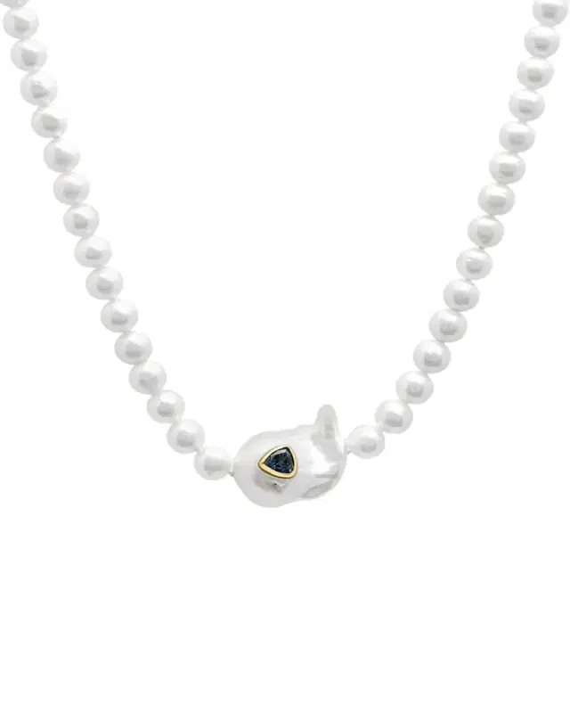 Paige Novick Sweet Tart Baroque Pearl Choker Necklace with Blue Topaz Trillion Inset