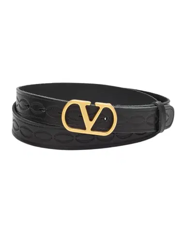 Valentino Garavani Men's Leather V Logo Buckle Belt | Thumbnail 1 Valentino Garavani Men's Leather V Logo Buckle Belt | Thumbnail 1