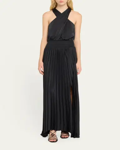 Ramy Brook Arina Pleated Halter Midi Dress | Thumbnail 2