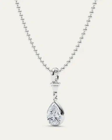 HauteCarat 18K Ball and Chain Pear Shape Lab Grown Diamond Pendant Necklace, 3.0tcw | Thumbnail 2