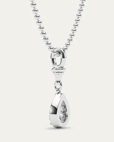 HauteCarat 18K Ball and Chain Pear Shape Lab Grown Diamond Pendant Necklace, 3.0tcw | Thumbnail 3