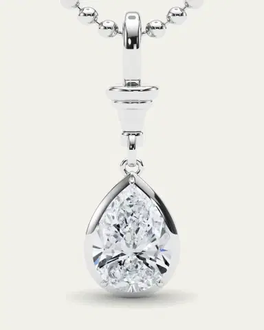 HauteCarat 18K Ball and Chain Pear Shape Lab Grown Diamond Pendant Necklace, 3.0tcw | Thumbnail 4