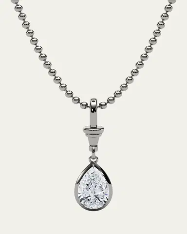 HauteCarat 18K Ball and Chain Pear Shape Lab Grown Diamond Pendant Necklace, 3.0tcw | Thumbnail 5