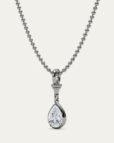 HauteCarat 18K Ball and Chain Pear Shape Lab Grown Diamond Pendant Necklace, 3.0tcw | Thumbnail 6