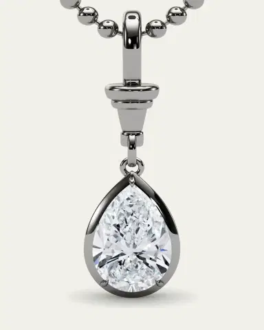 HauteCarat 18K Ball and Chain Pear Shape Lab Grown Diamond Pendant Necklace, 3.0tcw | Thumbnail 8