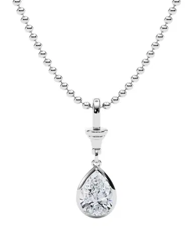 HauteCarat 18K Ball and Chain Pear Shape Lab Grown Diamond Pendant Necklace, 3.0tcw | Thumbnail 1
