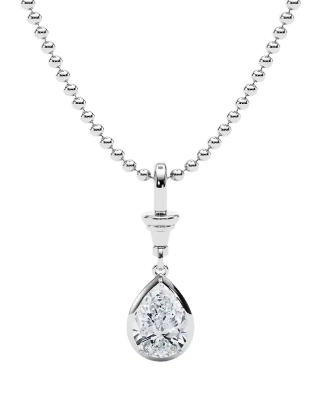 HauteCarat 18K Ball and Chain Pear Shape Lab Grown Diamond Pendant Necklace, 3.0tcw
