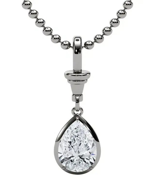 HauteCarat 18K Ball and Chain Pear Shape Lab Grown Diamond Pendant Necklace, 2.0tcw