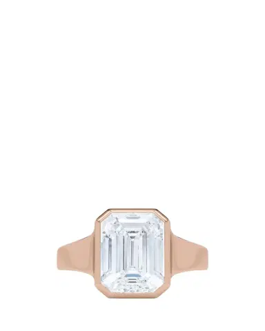 HauteCarat 18K Emerald Cut Lab Grown Diamond Cigar Bezel Ring, 2.0tcw | Thumbnail 1 HauteCarat 18K Emerald Cut Lab Grown Diamond Cigar Bezel Ring, 2.0tcw | Thumbnail 1