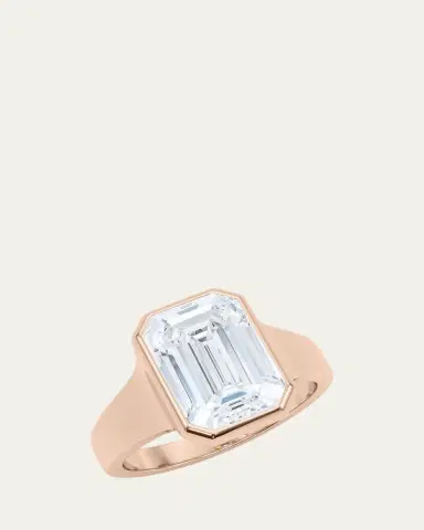 HauteCarat 18K Emerald Cut Lab Grown Diamond Cigar Bezel Ring, 3.0tcw | Thumbnail 2 HauteCarat 18K Emerald Cut Lab Grown Diamond Cigar Bezel Ring, 3.0tcw | Thumbnail 2