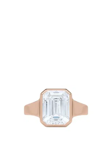 HauteCarat 18K Emerald Cut Lab Grown Diamond Cigar Bezel Ring, 3.0tcw | Thumbnail 1 HauteCarat 18K Emerald Cut Lab Grown Diamond Cigar Bezel Ring, 3.0tcw | Thumbnail 1