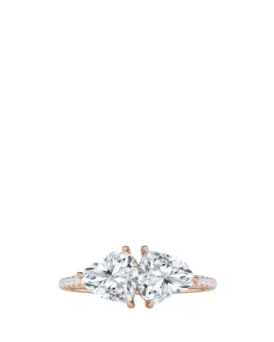HauteCarat 18K Heart Lab Grown Diamond West Pave Twin Ring | Thumbnail 1 HauteCarat 18K Heart Lab Grown Diamond West Pave Twin Ring | Thumbnail 1