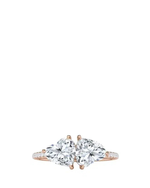 HauteCarat 18K Heart Lab Grown Diamond West Pave Twin Ring