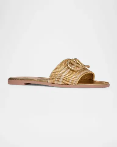Valentino Garavani VLogo Metallic Flat Slide Sandals | Thumbnail 2 Valentino Garavani VLogo Metallic Flat Slide Sandals | Thumbnail 2