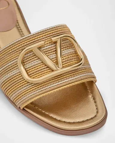 Valentino Garavani VLogo Metallic Flat Slide Sandals | Thumbnail 4 Valentino Garavani VLogo Metallic Flat Slide Sandals | Thumbnail 4