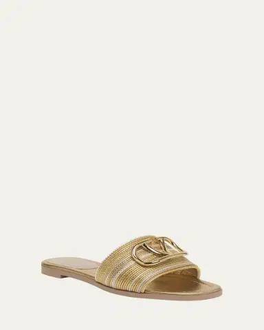 Valentino Garavani VLogo Metallic Flat Slide Sandals | Thumbnail 8 Valentino Garavani VLogo Metallic Flat Slide Sandals | Thumbnail 8