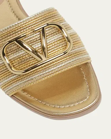 Valentino Garavani VLogo Metallic Flat Slide Sandals | Thumbnail 10 Valentino Garavani VLogo Metallic Flat Slide Sandals | Thumbnail 10