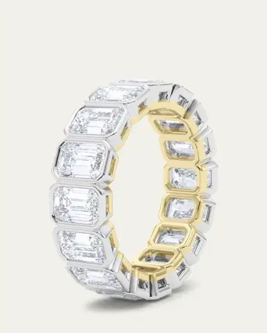 HauteCarat 18K Emerald Cut Bezel Lab Grown Diamond Eternity Band, 9.0tcw | Thumbnail 3