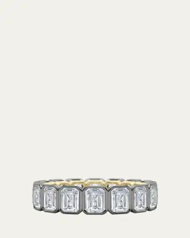 HauteCarat 18K Emerald Cut Bezel Lab Grown Diamond Eternity Band, 9.0tcw | Thumbnail 5