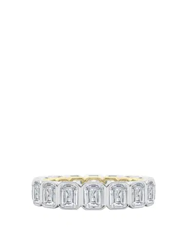 HauteCarat 18K Emerald Cut Bezel Lab Grown Diamond Eternity Band, 9.0tcw | Thumbnail 1