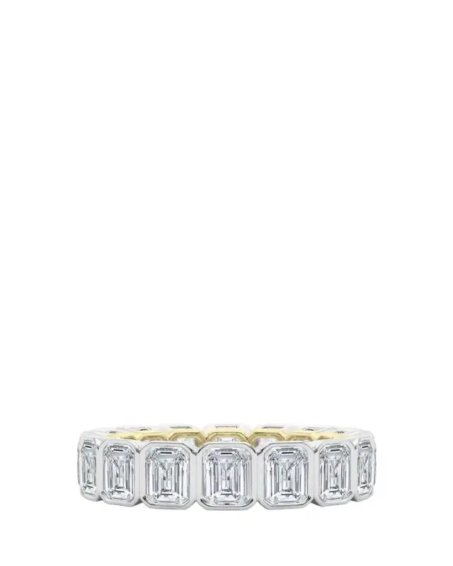 HauteCarat 18K Emerald Cut Bezel Lab Grown Diamond Eternity Band, 9.0tcw
