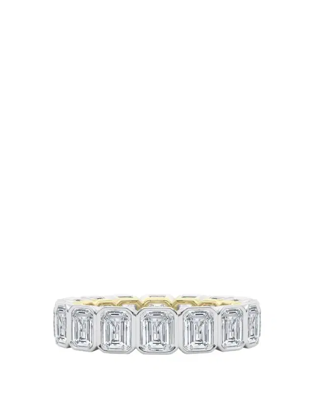 HauteCarat 1K Emerald Cut Bezel Lab Grown Diamond Eternity Band, 6.6tcw