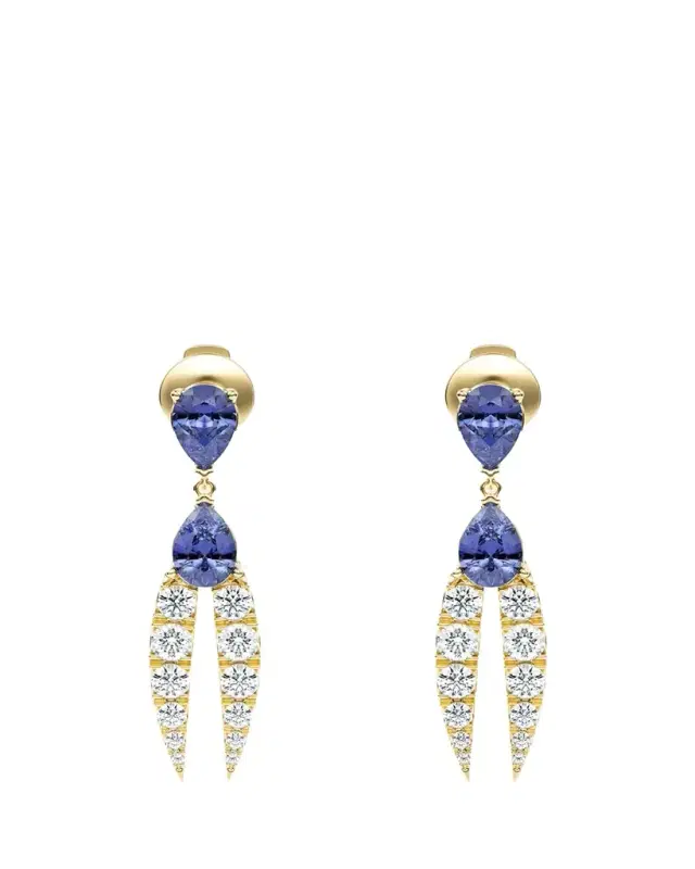 KAMAL Lotus Diamond and Tanzanite Earrings