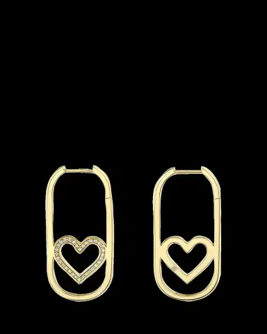 Sydney Evan 14K Yellow Gold Pave Open Heart Diamond Long Hoop Earrings | Thumbnail 2