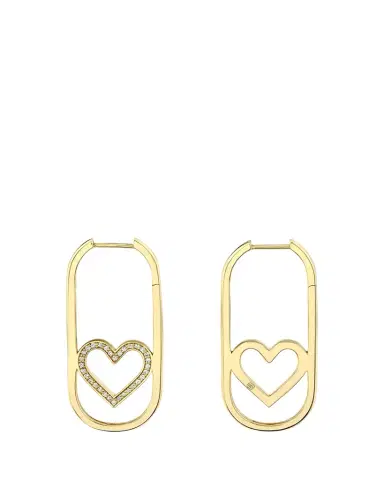 Sydney Evan 14K Yellow Gold Pave Open Heart Diamond Long Hoop Earrings | Thumbnail 1