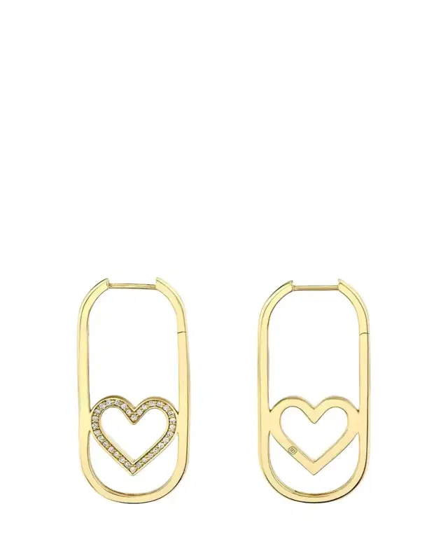 Sydney Evan 14K Yellow Gold Pave Open Heart Diamond Long Hoop Earrings